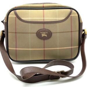 Vintage Burberrys Nova Check Crossbody Shoulder Bag Brown Leather Trim Canvas